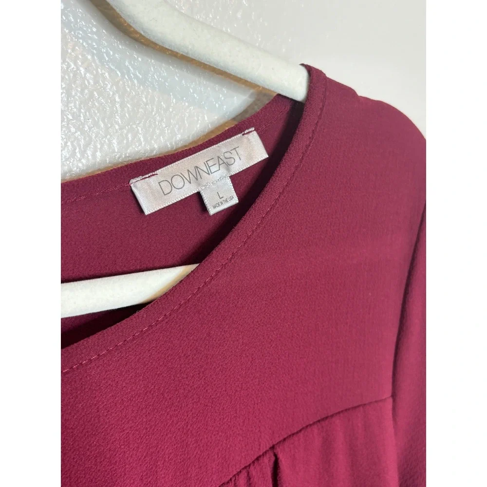 Downeast Burgundy Long Sleeve Belted Midi Dress Round Neck Maroon Large USA - Picture 4 of 8